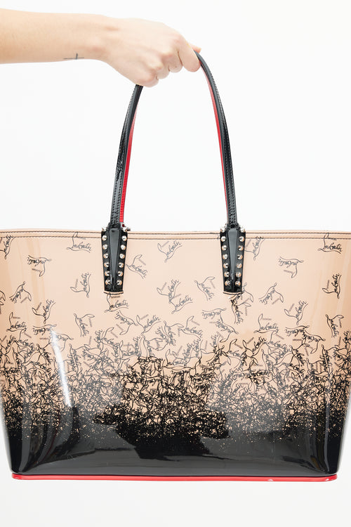 Christian Louboutin Pink 
Black Cabata Patent Stud Logo Tote