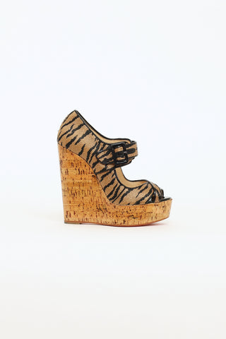 Christian Louboutin Brown Raffia Cork Wedge Sandals