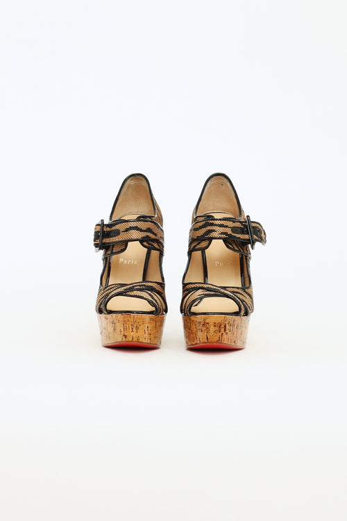 Christian Louboutin Brown Raffia Cork Wedge Sandals