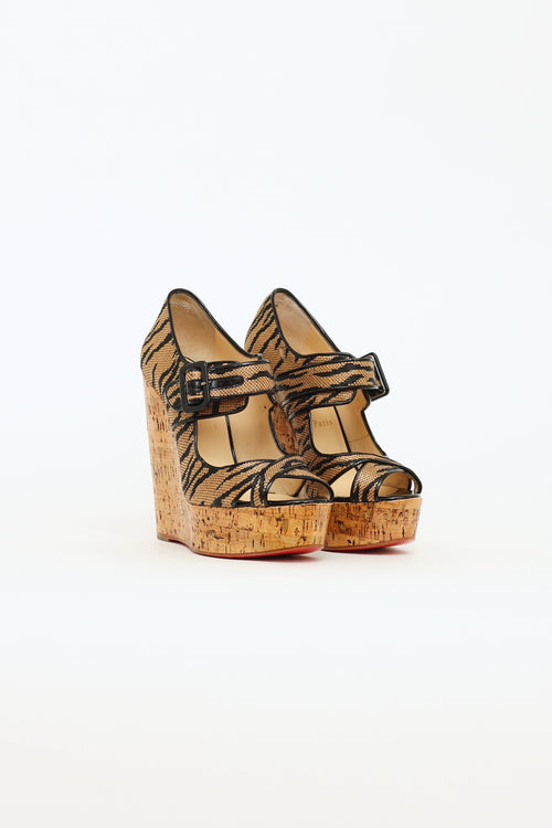 Christian Louboutin Brown Raffia Cork Wedge Sandals