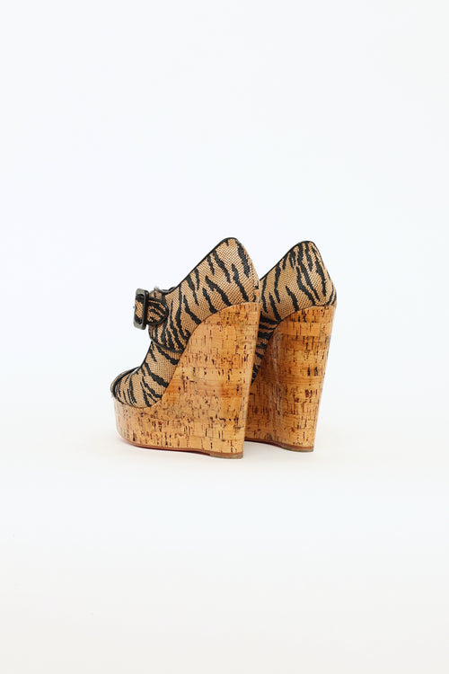 Christian Louboutin Brown Raffia Cork Wedge Sandals