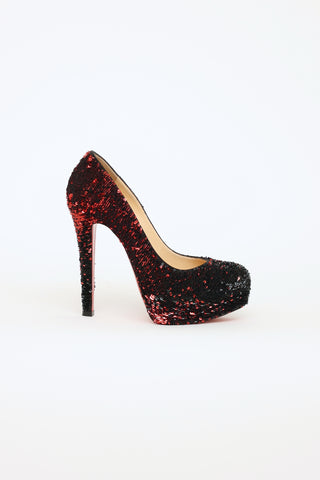 Christian Louboutin Black 
Red Sequin Bianca Pumps