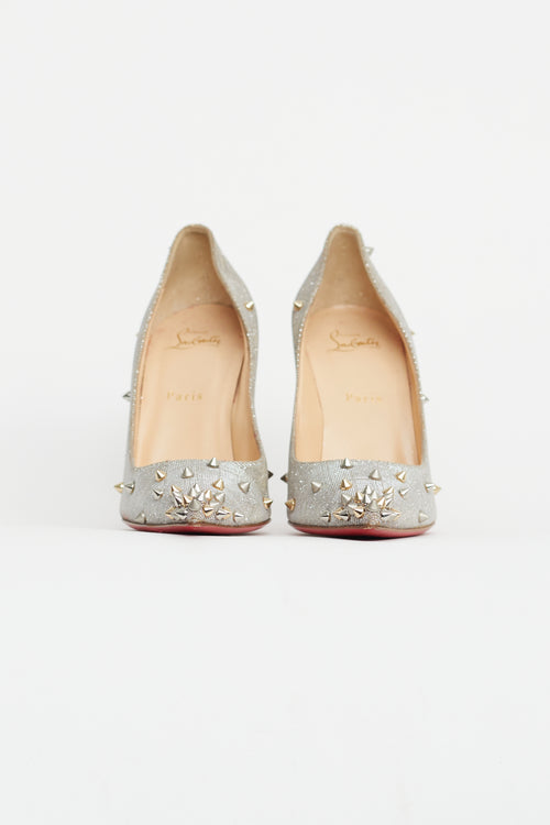 Christian Louboutin Silver 
Gold Sparkly Studded Pump