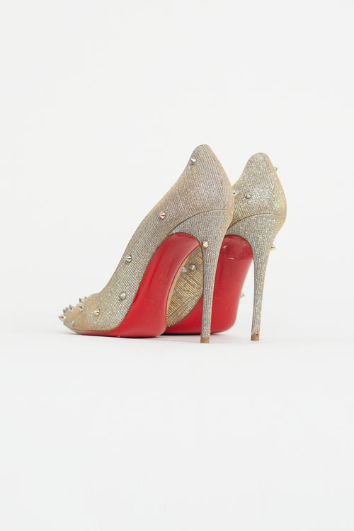 Christian Louboutin Silver 
Gold Sparkly Studded Pump