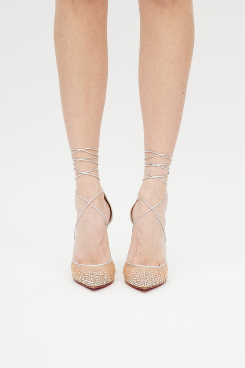 Christian Louboutin Silver Maia Labella 100 Jewel Heel