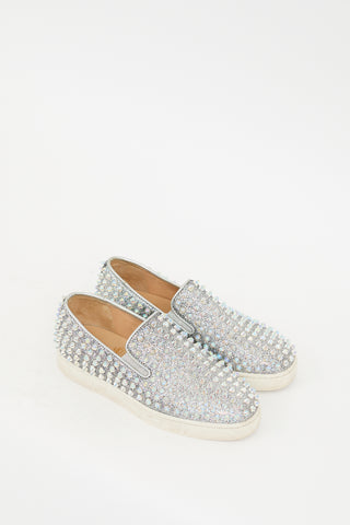 Christian Louboutin Silver Roller Boat Studded Slip On Sneaker