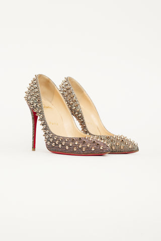 Christian Louboutin Silver Spiked Pigalle Follies Pump