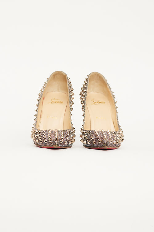 Christian Louboutin Silver Spiked Pigalle Follies Pump