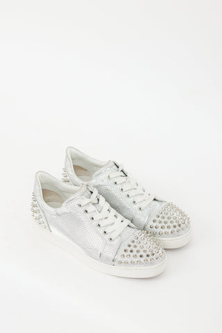 Christian Louboutin Silver Mirrored 
Studded Vieira 2 Sneaker