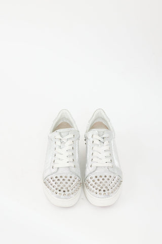 Christian Louboutin Silver Mirrored 
Studded Vieira 2 Sneaker