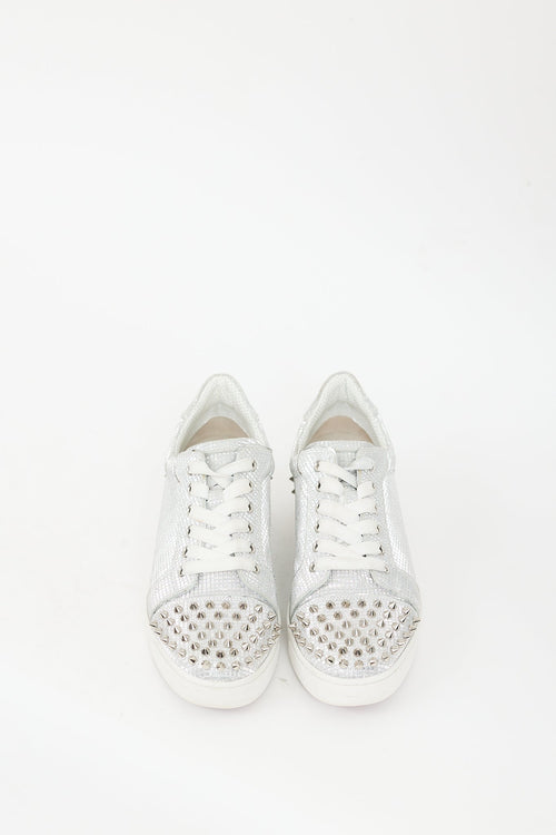 Christian Louboutin Silver Mirrored 
Studded Vieira 2 Sneaker