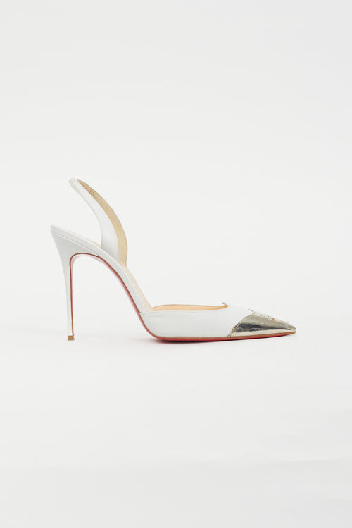 Christian Louboutin White Calamijane Metal Slingback Pump