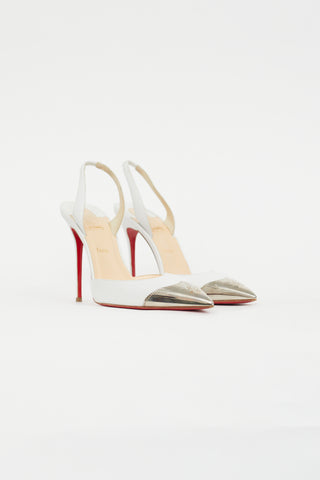 Christian Louboutin White Calamijane Metal Slingback Pump