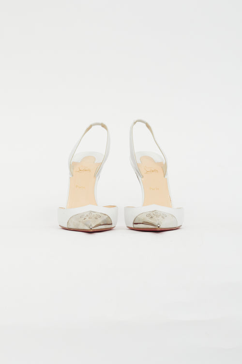 Christian Louboutin White Calamijane Metal Slingback Pump