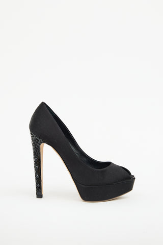 Dior Black Satin Cannage Platform Pump