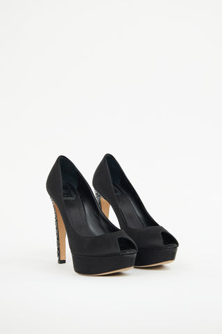 Dior Black Satin Cannage Platform Pump