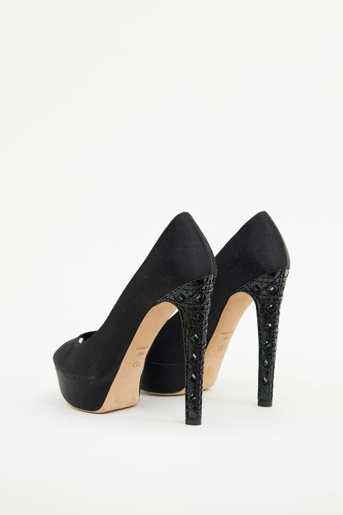 Dior Black Satin Cannage Platform Pump