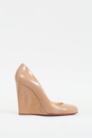 Christian Louboutin Beige Patent Ron Ron Zeppa Wedge Heel