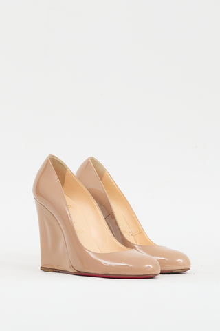 Christian Louboutin Beige Patent Ron Ron Zeppa Wedge Heel