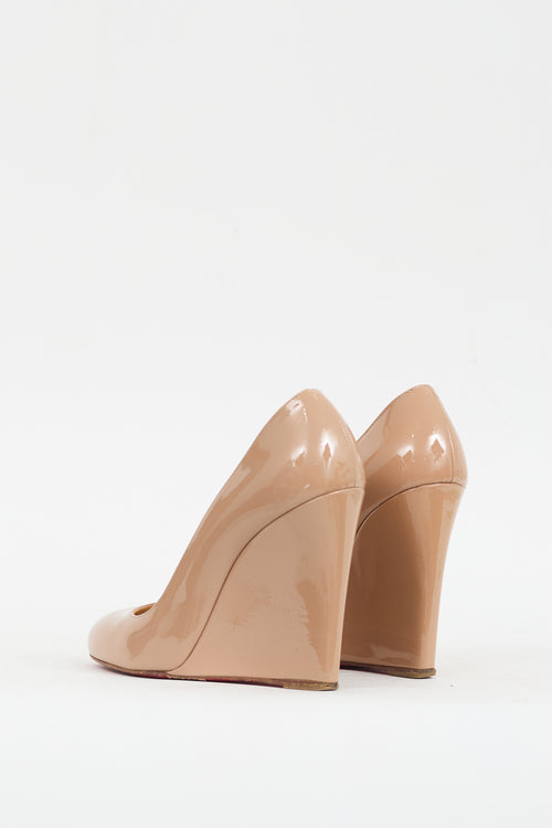 Christian Louboutin Beige Patent Ron Ron Zeppa Wedge Heel