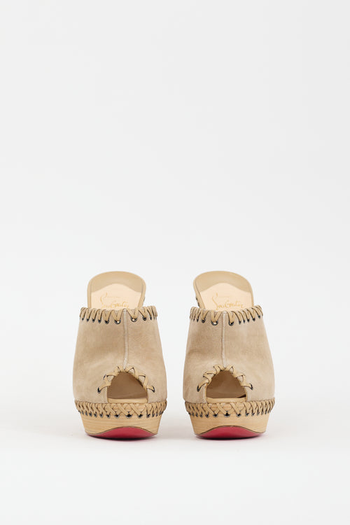 Christian Louboutin Beige Suede Whipstitched Sablina Mule