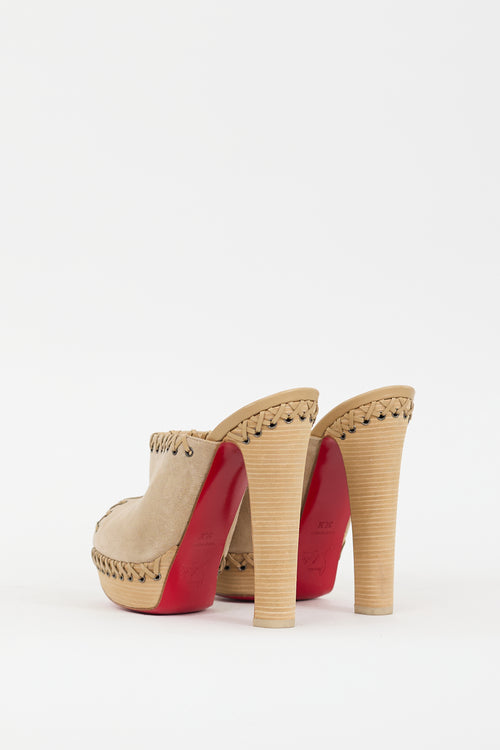 Christian Louboutin Beige Suede Whipstitched Sablina Mule