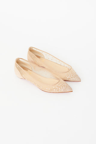 Christian Louboutin Beige Mesh Folllies Strass Flat