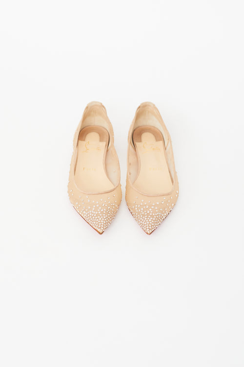 Christian Louboutin Beige Mesh Folllies Strass Flat