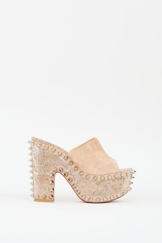 Christian Louboutin Beige Printed 
Studded Massivatac Platform Mule