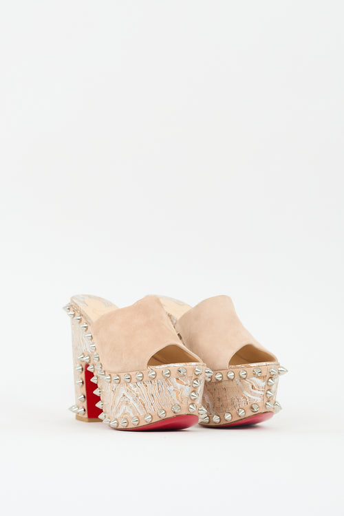 Christian Louboutin Beige Printed 
Studded Massivatac Platform Mule