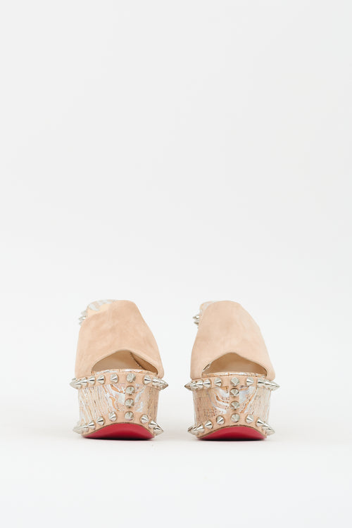 Christian Louboutin Beige Printed 
Studded Massivatac Platform Mule