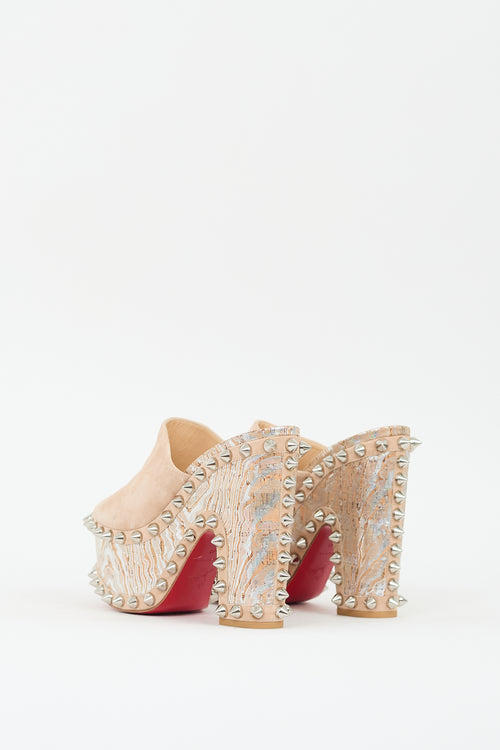 Christian Louboutin Beige Printed 
Studded Massivatac Platform Mule