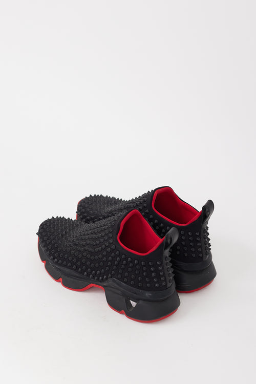 Christian Louboutin Black 
Red Spike Sock Studded Sneaker