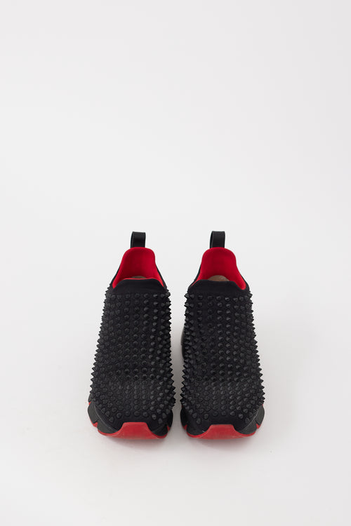 Christian Louboutin Black 
Red Spike Sock Studded Sneaker