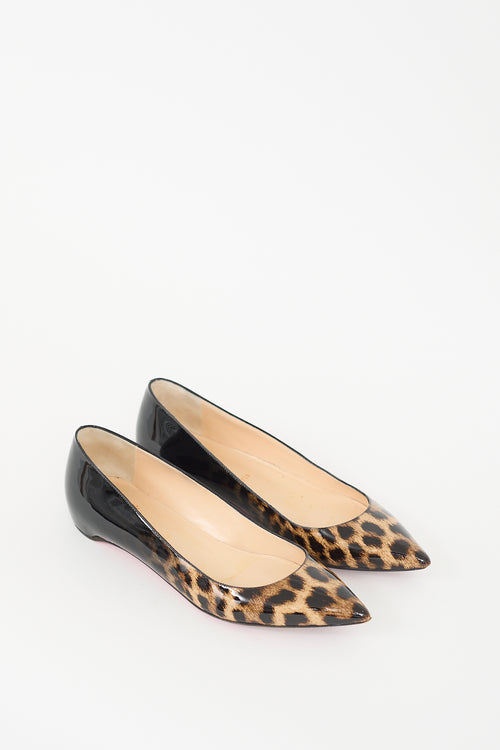 Christian Louboutin Black 
Brown Patent Printed Flat