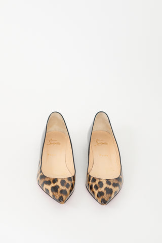 Christian Louboutin Black 
Brown Patent Printed Flat