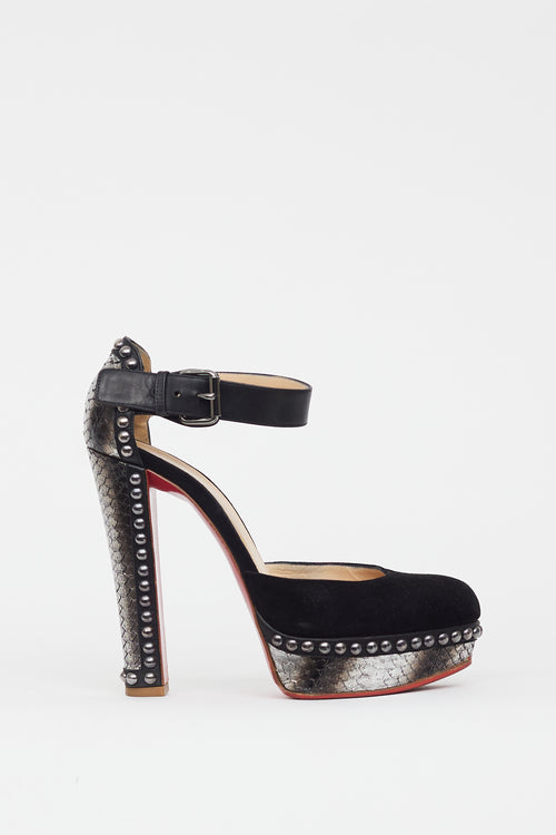 Christian Louboutin Black 
Grey Figurina Textured Leather Heel