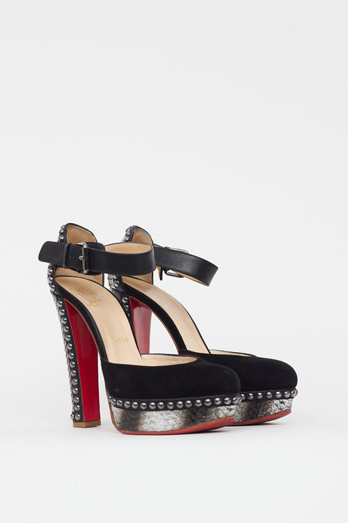 Christian Louboutin Black 
Grey Figurina Textured Leather Heel