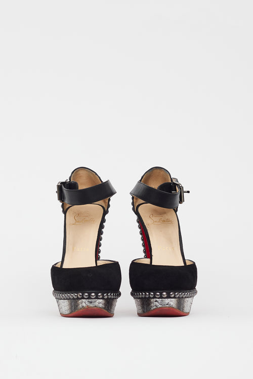 Christian Louboutin Black 
Grey Figurina Textured Leather Heel