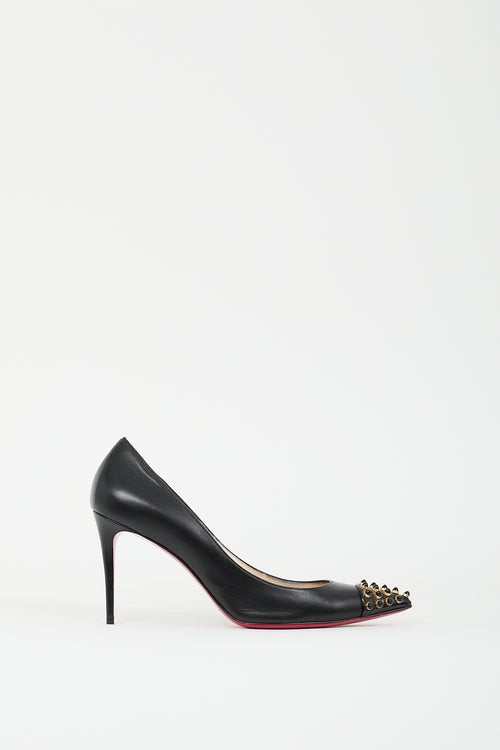 Christian Louboutin Black Leather Cabo Stud Toe Pump