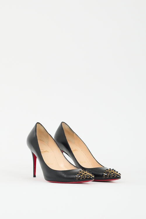 Christian Louboutin Black Leather Cabo Stud Toe Pump