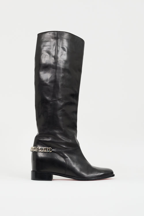 Christian Louboutin Black Leather Cate Chain  Boot