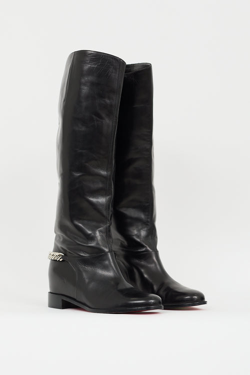 Christian Louboutin Black Leather Cate Chain  Boot