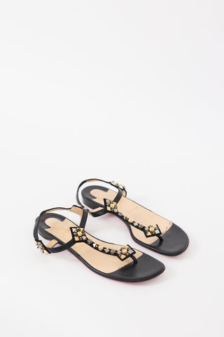 Christian Louboutin Black Leather Kaleicadra Studded Sandal