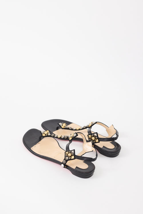 Christian Louboutin Black Leather Kaleicadra Studded Sandal