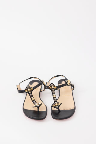 Christian Louboutin Black Leather Kaleicadra Studded Sandal