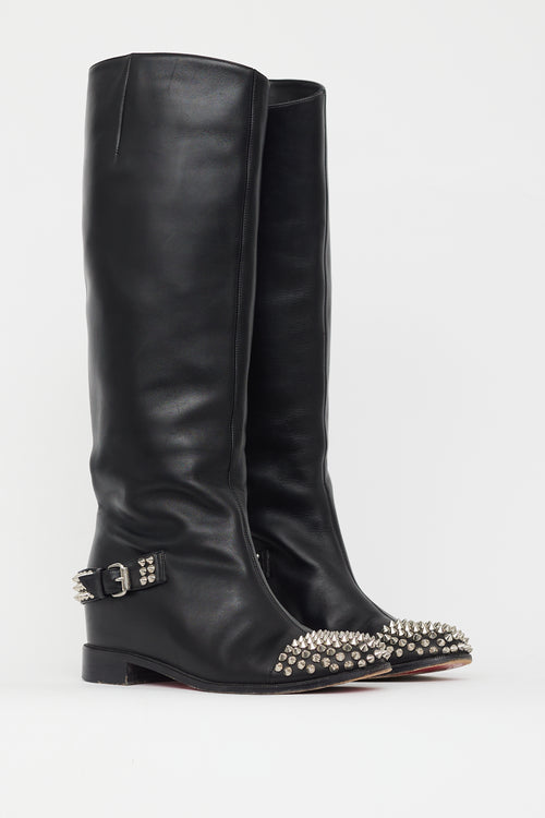 Christian Louboutin Black Leather Studded Egoutina Boot