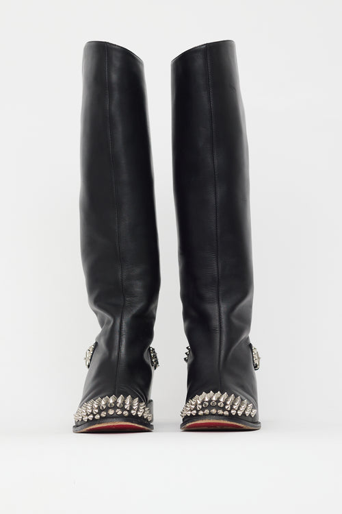 Christian Louboutin Black Leather Studded Egoutina Boot