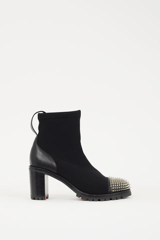 Christian Louboutin Black Neoprene 
Leather Washy 70 Spike Ankle Boot