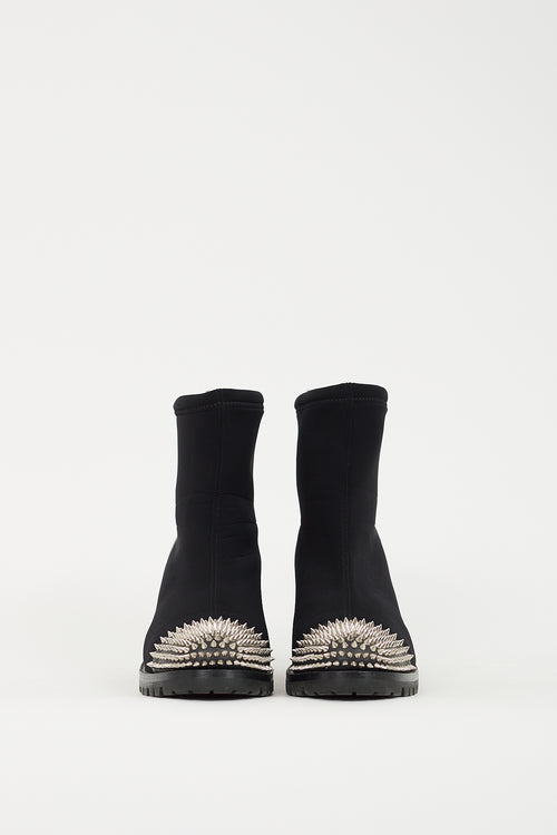 Christian Louboutin Black Neoprene 
Leather Washy 70 Spike Ankle Boot